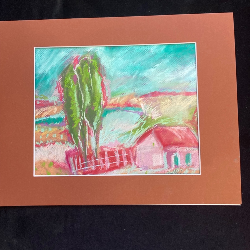 Pink Farm House” An Original Pastel Painting Matted 14x11”Inside 8”x10